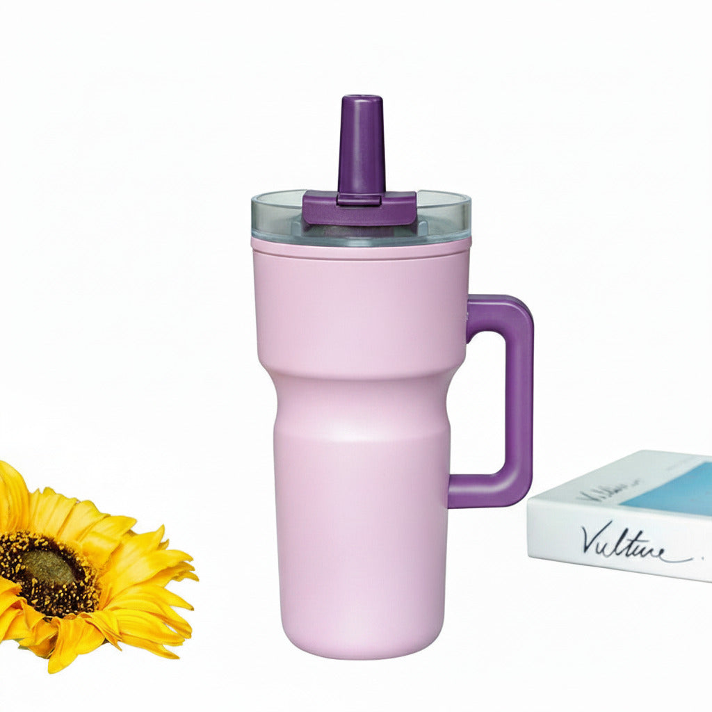 Front view of a 316 stainless steel travel mug with a modern finish.