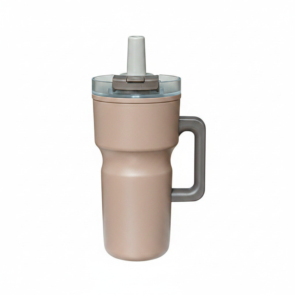 Insulated car cup highlighting the secure lock latch mechanism.