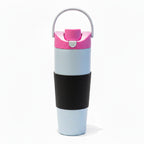 Portable sports tumbler placed inside a vehicle cup holder.